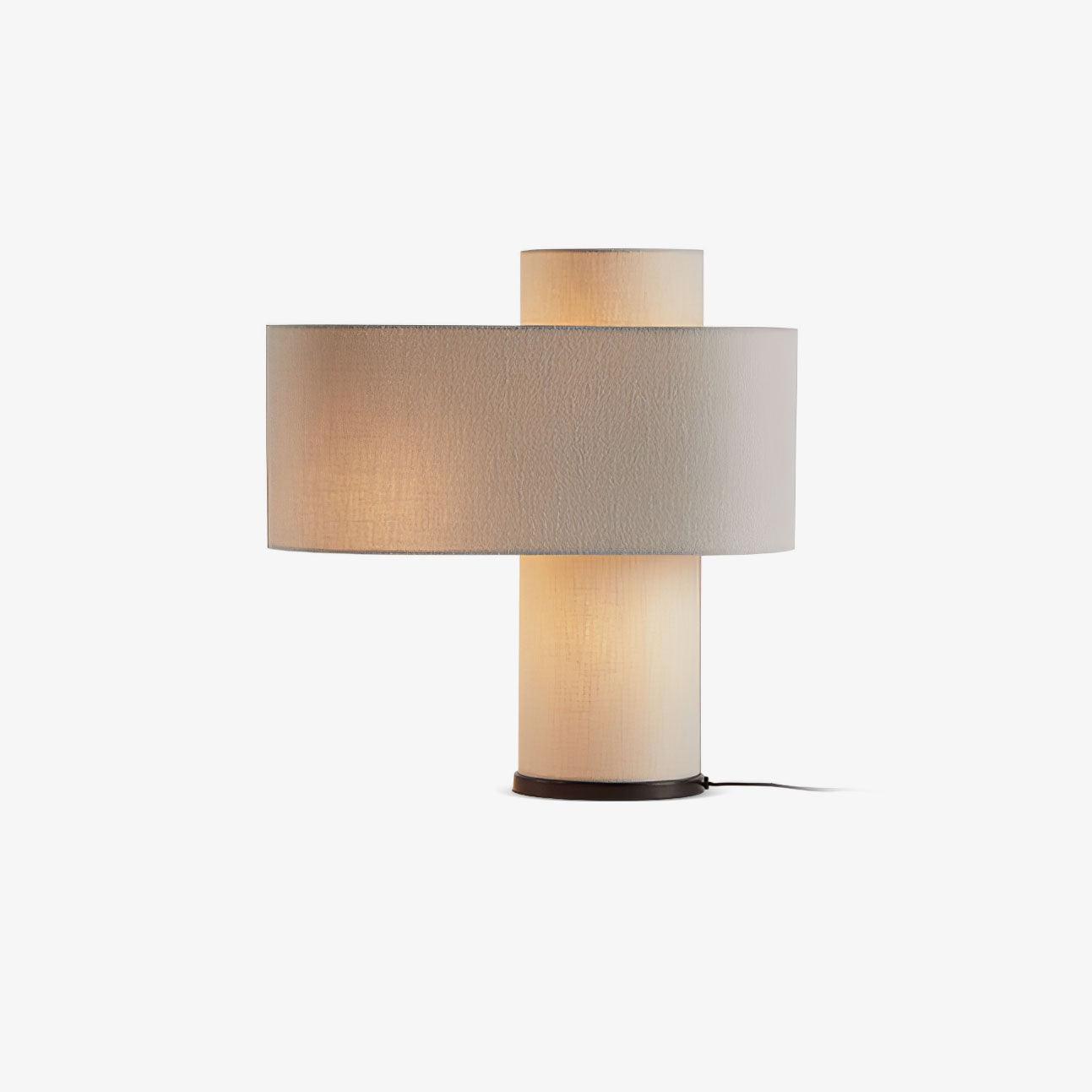 Heron Minimalist Drum Table Lamp Ivory Fabric Shade Black Metal Base for Home Decor