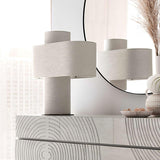 Heron Minimalist Drum Table Lamp Ivory Fabric Shade Black Metal Base for Home Decor