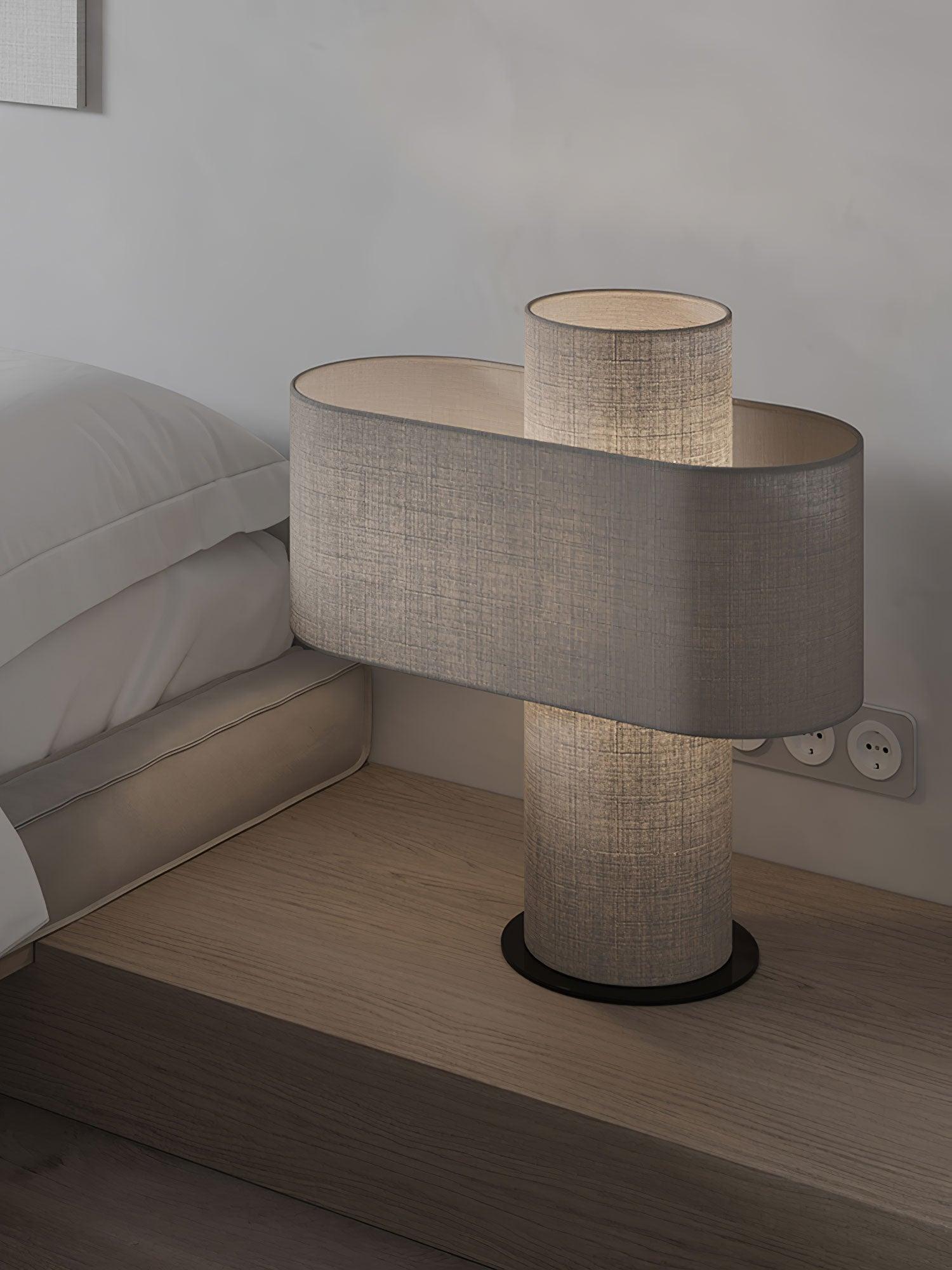 Heron Minimalist Drum Table Lamp Ivory Fabric Shade Black Metal Base for Home Decor