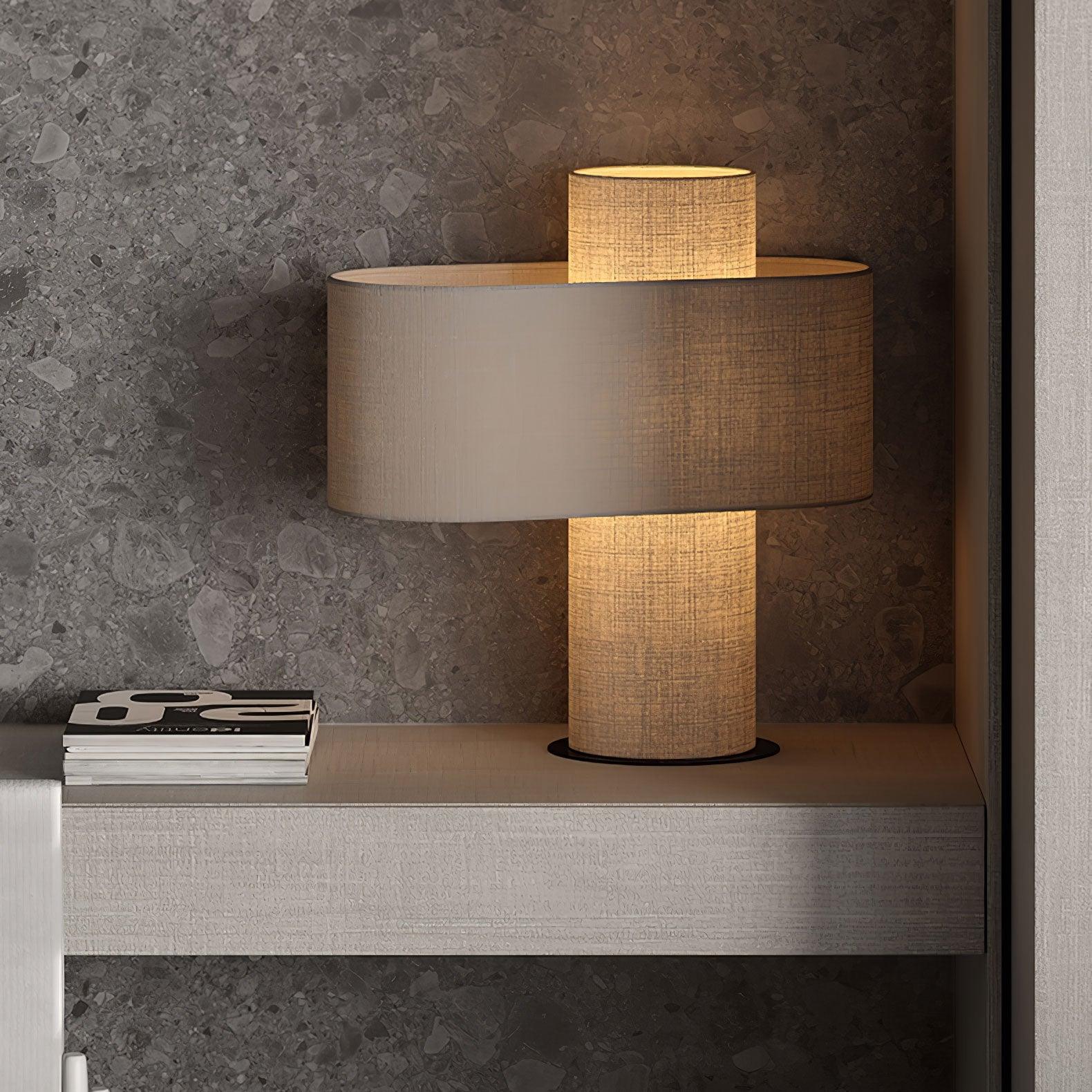 Heron Minimalist Drum Table Lamp Ivory Fabric Shade Black Metal Base for Home Decor