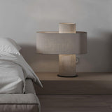 Heron Minimalist Drum Table Lamp Ivory Fabric Shade Black Metal Base for Home Decor