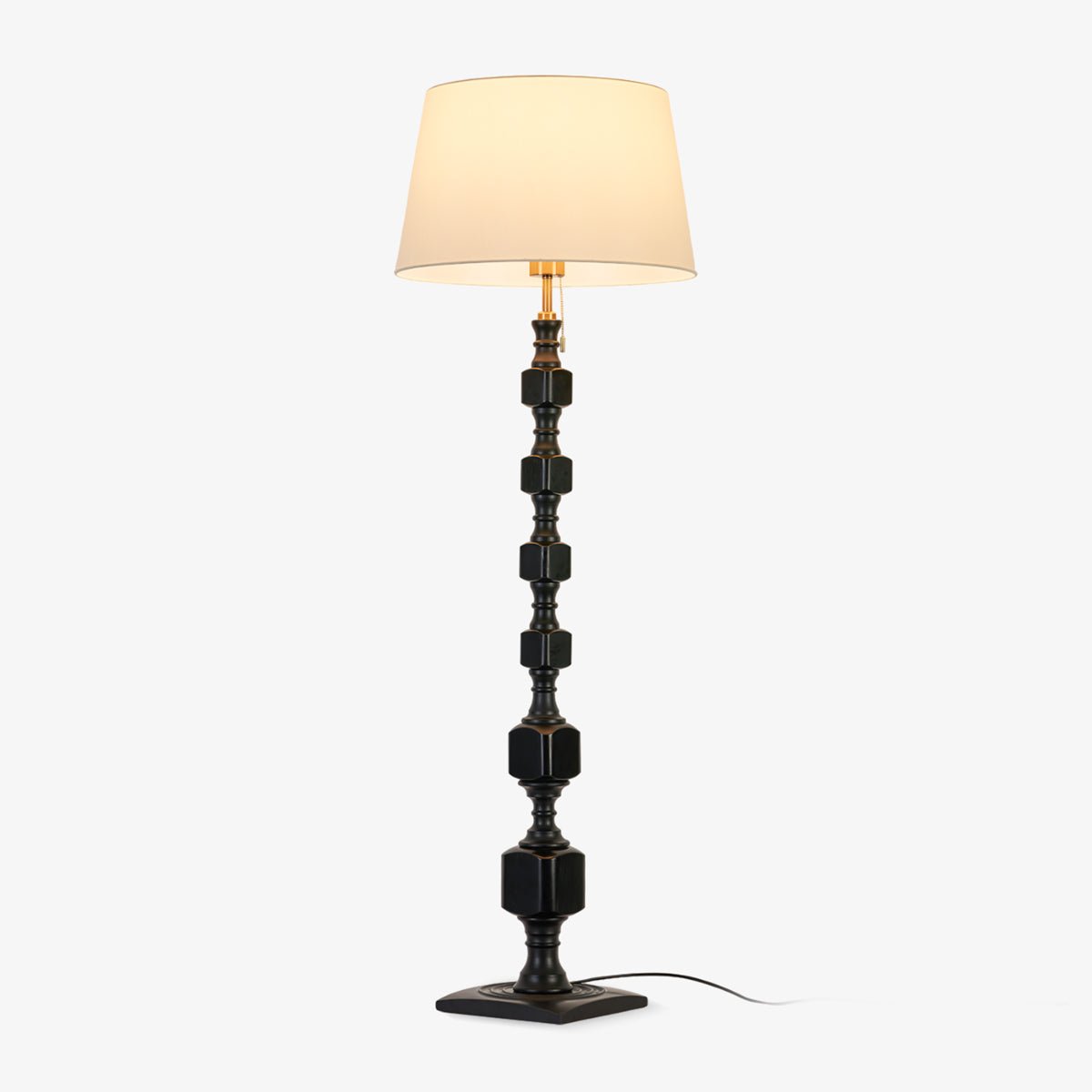 Modern Hexas Stacked Wood and Metal Floor Lamp with Architectural Hexagonal Design