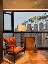 Modern Hexas Stacked Wood and Metal Floor Lamp with Architectural Hexagonal Design