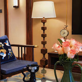 Modern Hexas Stacked Wood and Metal Floor Lamp with Architectural Hexagonal Design