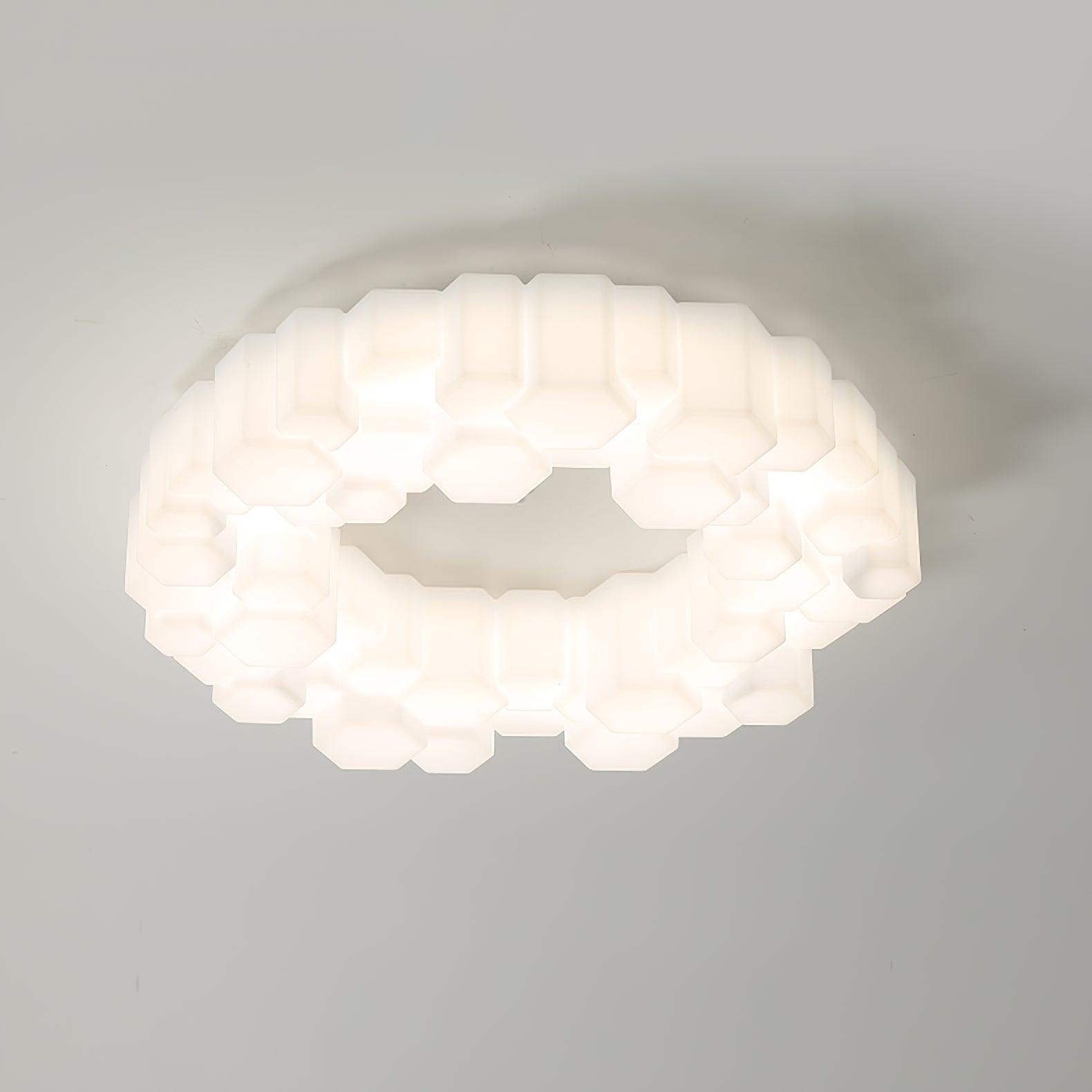 Modern Hexagonal Honeycomb LED Ceiling Light White Geometric Flush Mount Lighting