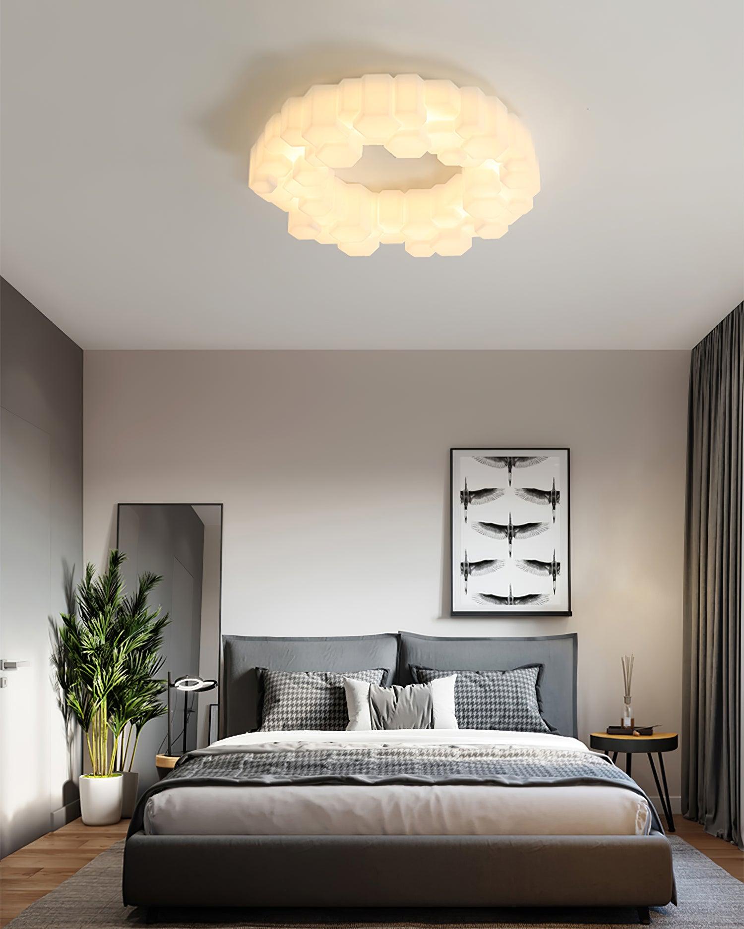Modern Hexagonal Honeycomb LED Ceiling Light White Geometric Flush Mount Lighting
