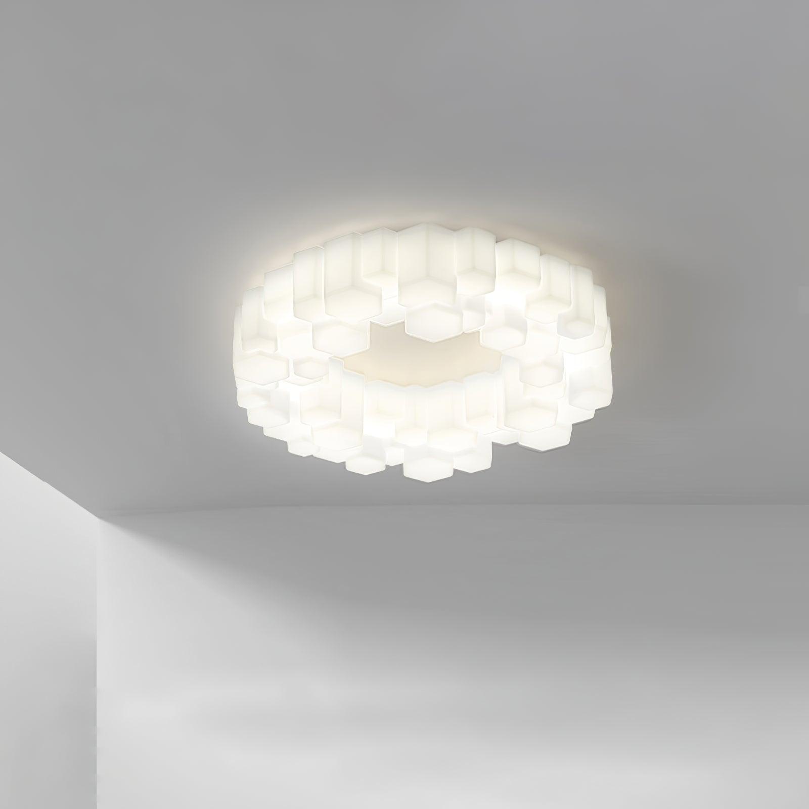 Modern Hexagonal Honeycomb LED Ceiling Light White Geometric Flush Mount Lighting