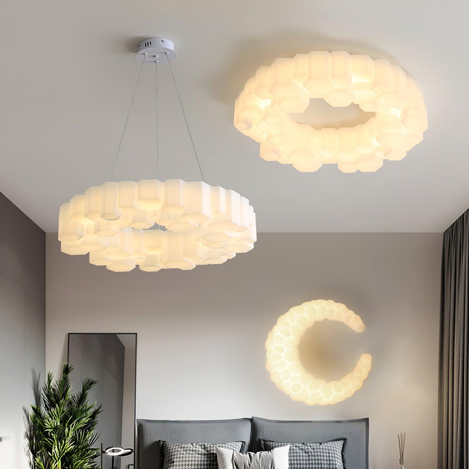 Modern Hexagonal Honeycomb LED Ceiling Light White Geometric Flush Mount Lighting