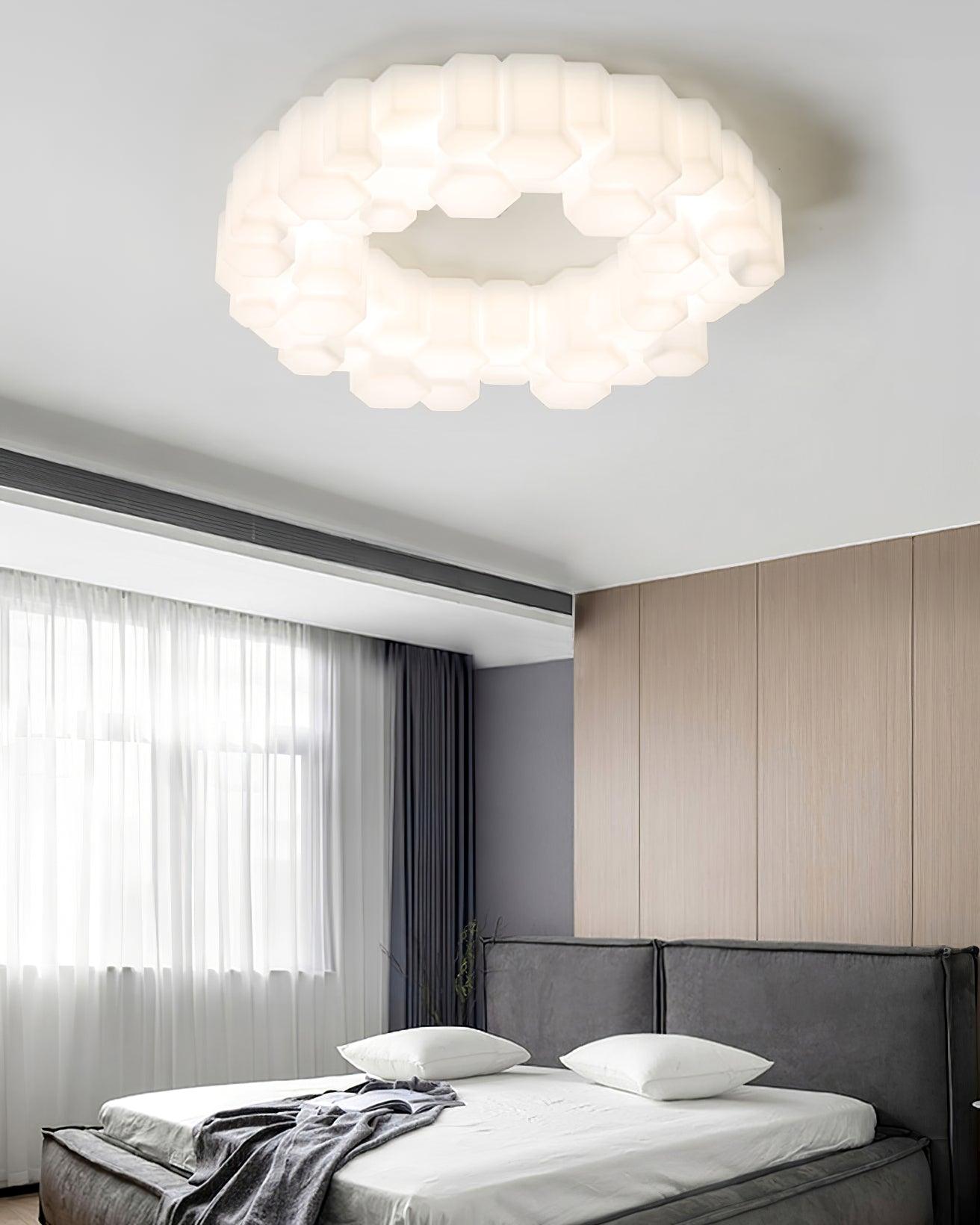 Modern Hexagonal Honeycomb LED Ceiling Light White Geometric Flush Mount Lighting
