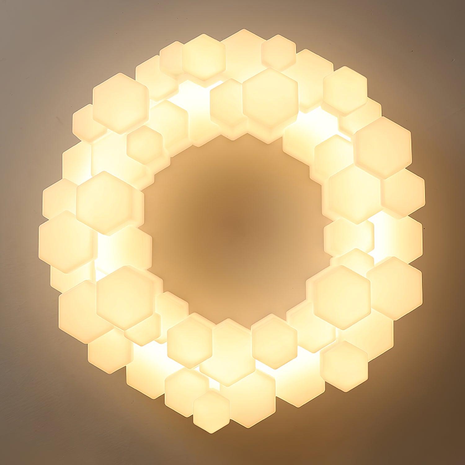 Modern Hexagonal Honeycomb LED Ceiling Light White Geometric Flush Mount Lighting