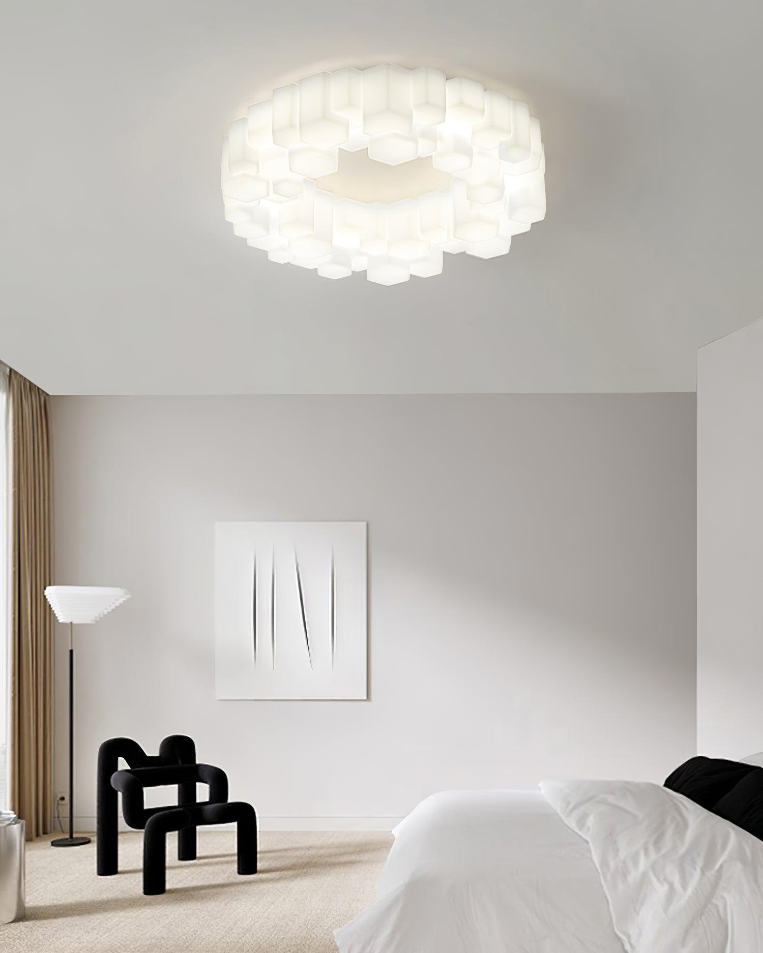 Modern Hexagonal Honeycomb LED Ceiling Light White Geometric Flush Mount Lighting