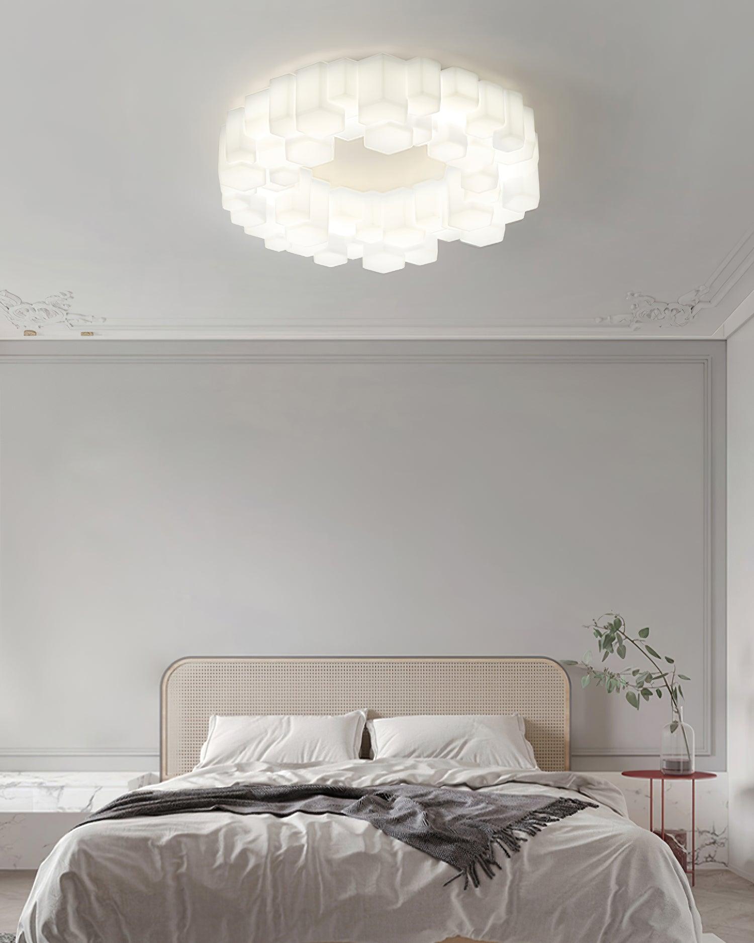 Modern Hexagonal Honeycomb LED Ceiling Light White Geometric Flush Mount Lighting