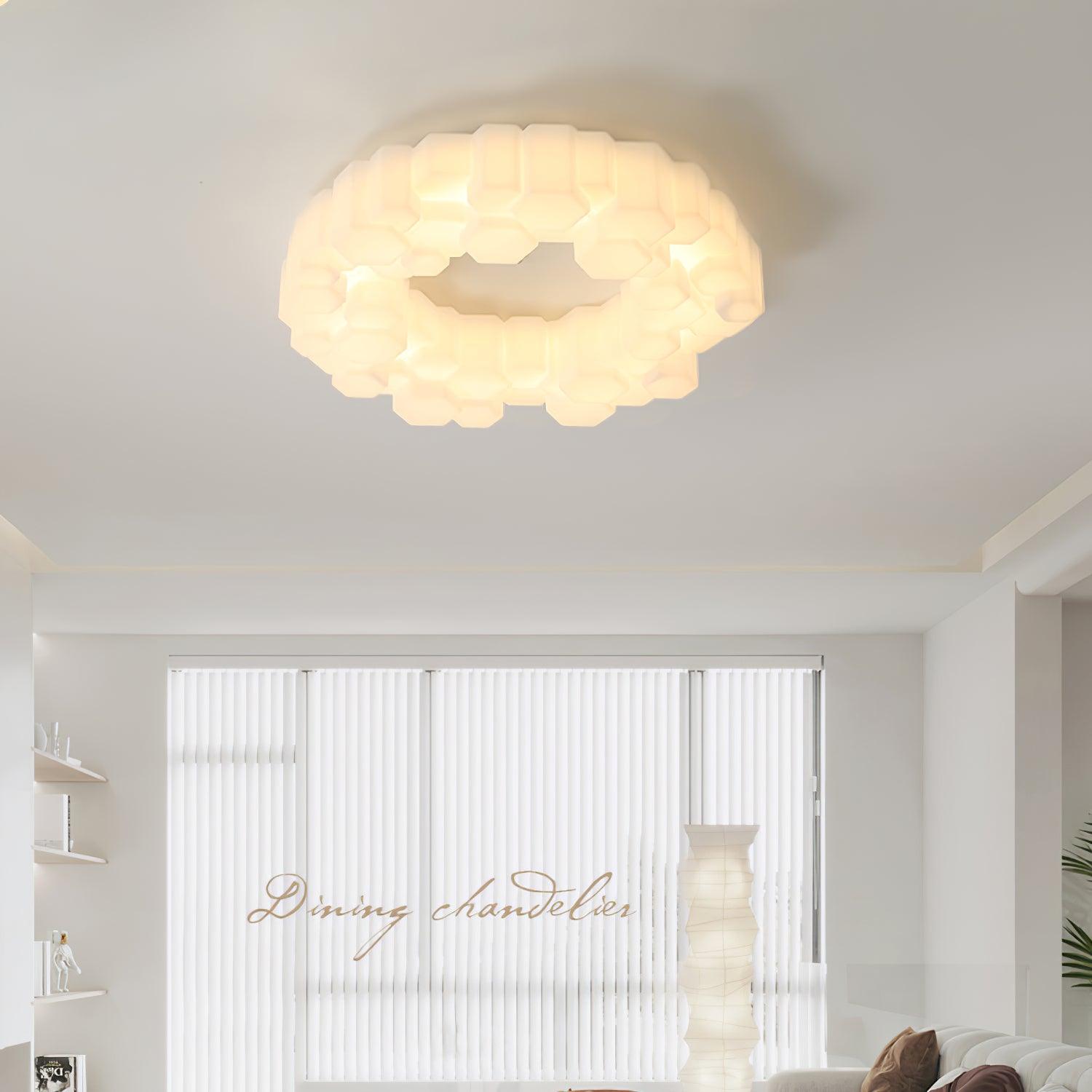 Modern Hexagonal Honeycomb LED Ceiling Light White Geometric Flush Mount Lighting