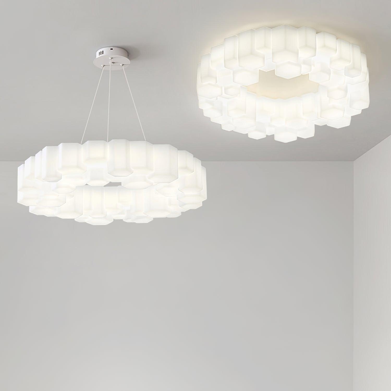 Modern Hexagonal Honeycomb LED Ceiling Light White Geometric Flush Mount Lighting