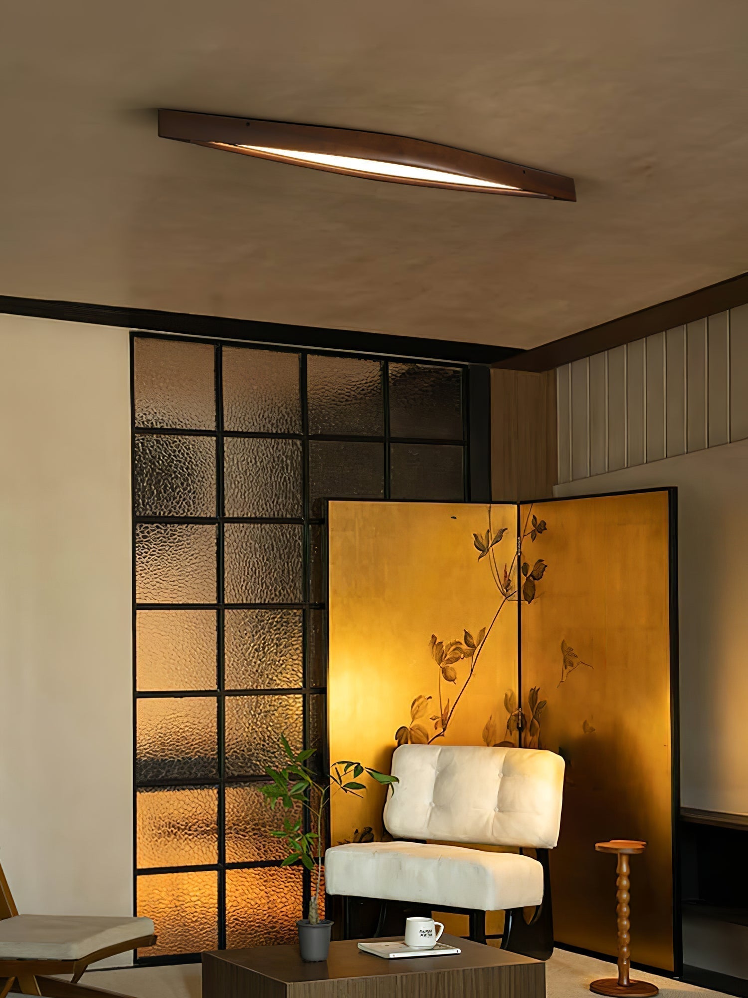 Modern Horizon Linear Wood LED Flush Mount Ceiling Lamp for Kitchen and Dining Room