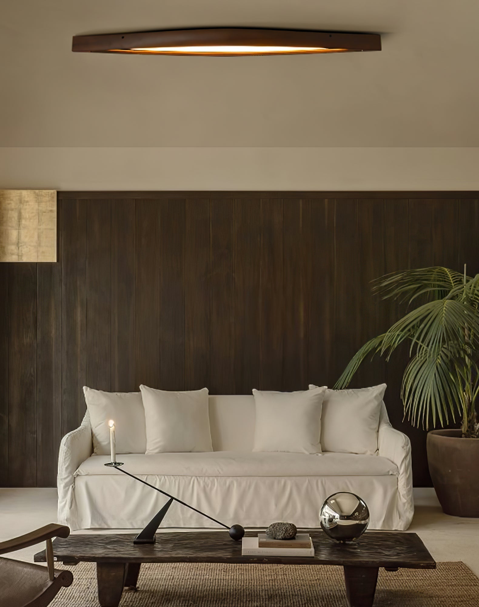 Modern Horizon Linear Wood LED Flush Mount Ceiling Lamp for Kitchen and Dining Room