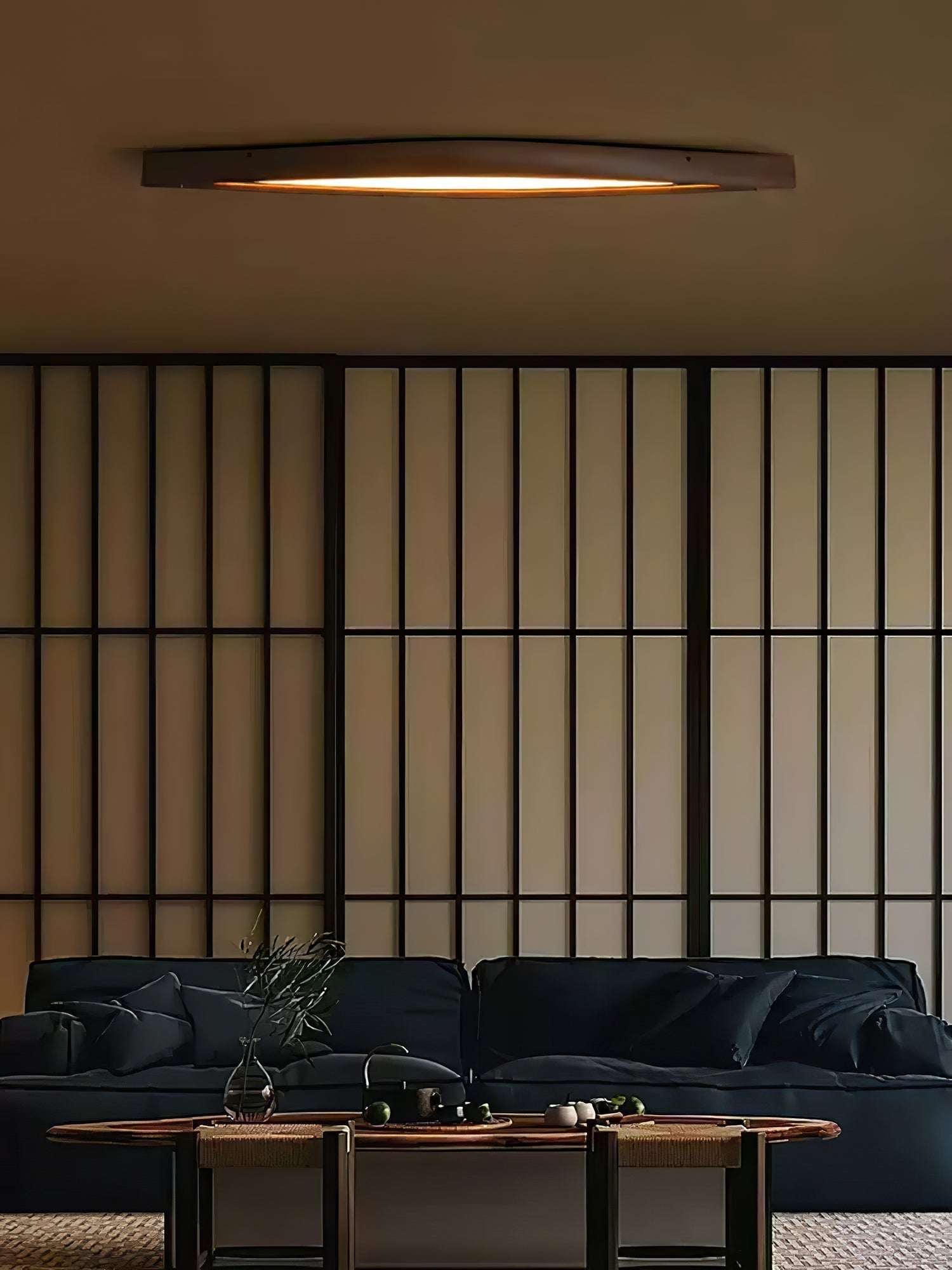 Modern Horizon Linear Wood LED Flush Mount Ceiling Lamp for Kitchen and Dining Room