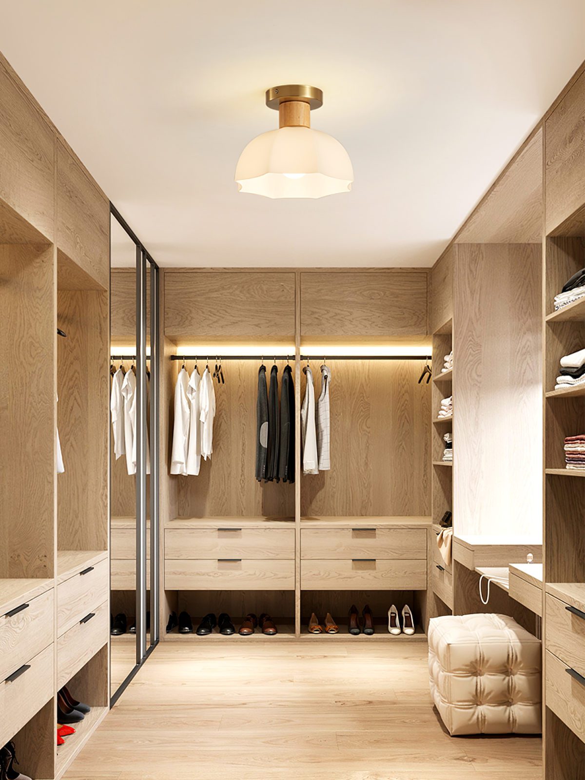 modern-horn-shaped-small-ceiling-lamp-with-wood-accents-and-glass-shade