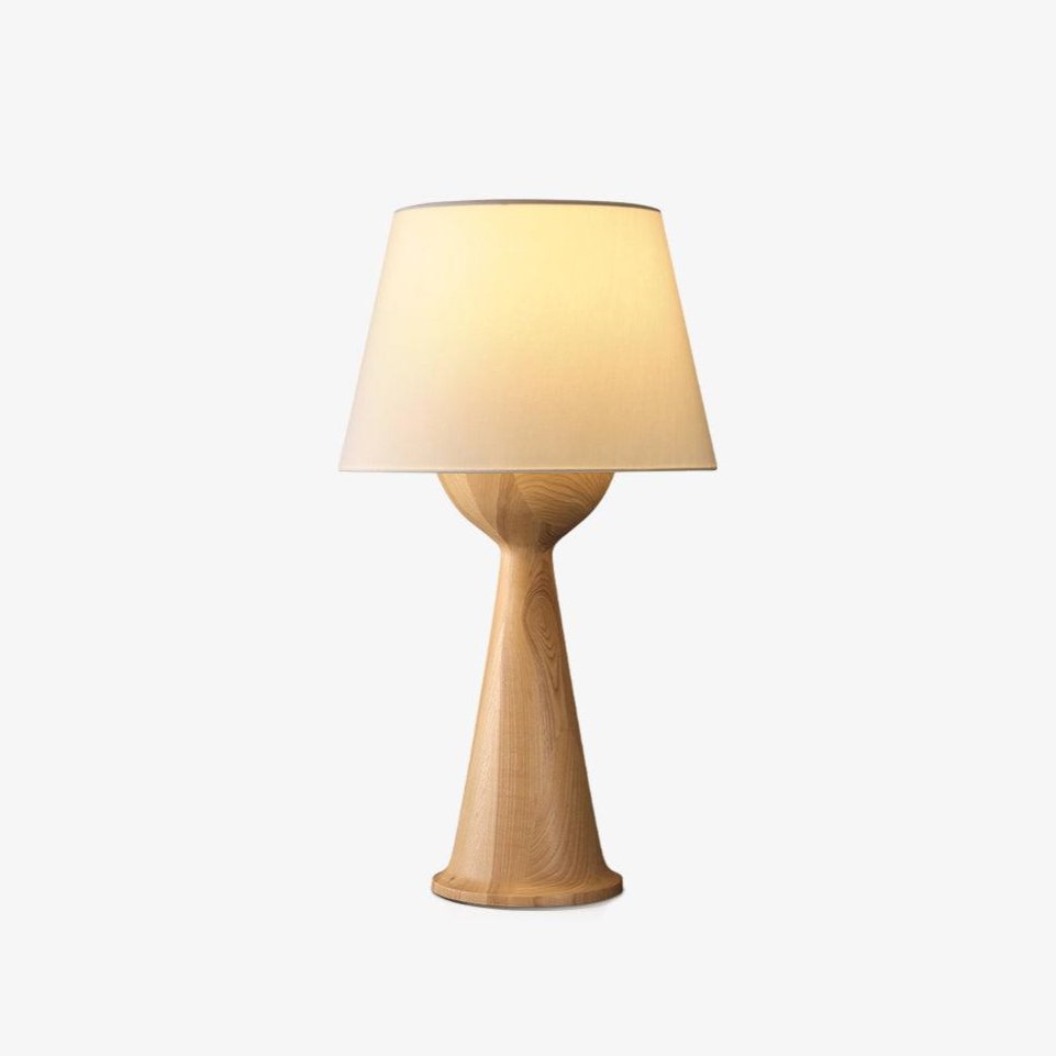 Modern Hourglass Wood Table Lamp Geometric Solid Wood Desk Light for Living Room and Office