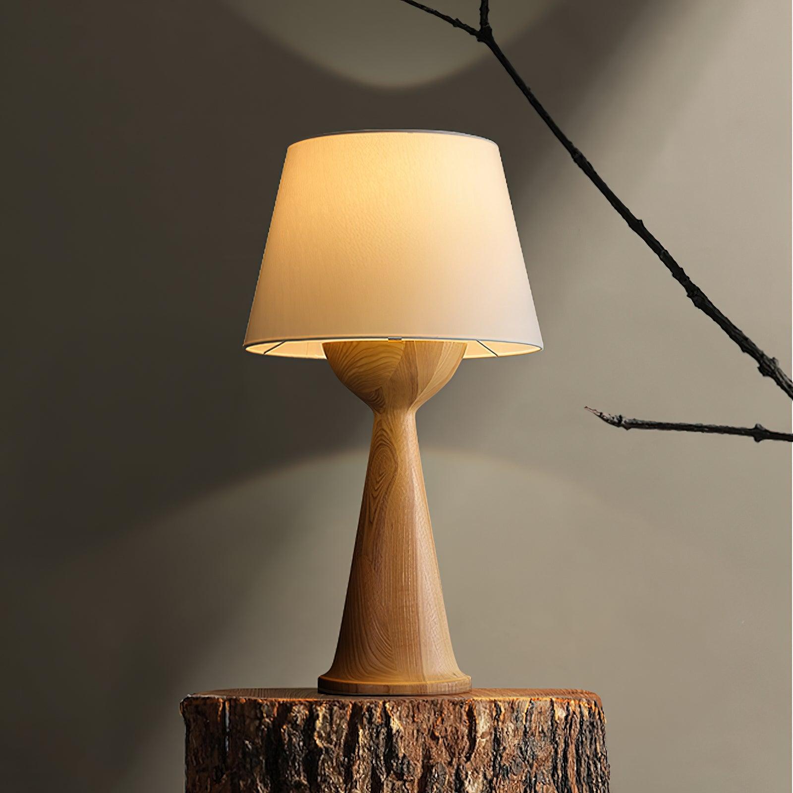 Modern Hourglass Wood Table Lamp Geometric Solid Wood Desk Light for Living Room and Office