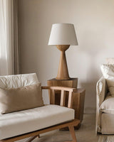Modern Hourglass Wood Table Lamp Geometric Solid Wood Desk Light for Living Room and Office