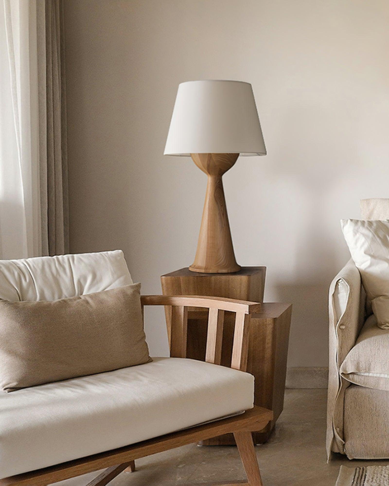 Modern Hourglass Wood Table Lamp Geometric Solid Wood Desk Light for Living Room and Office