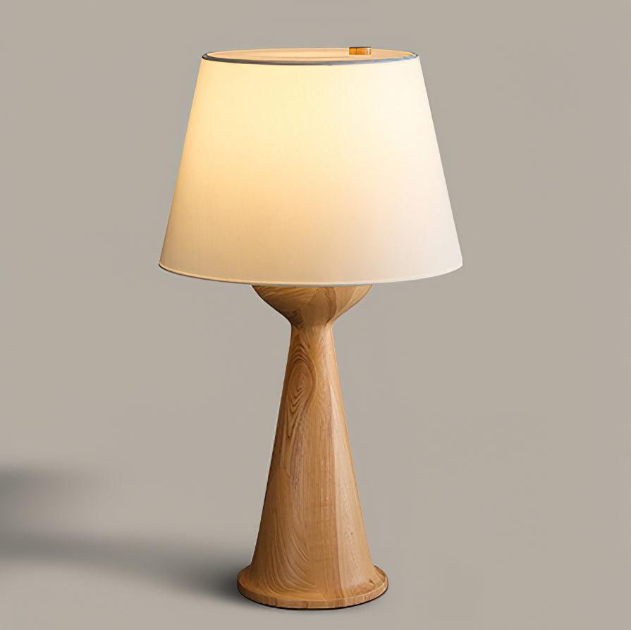 Modern Hourglass Wood Table Lamp Geometric Solid Wood Desk Light for Living Room and Office