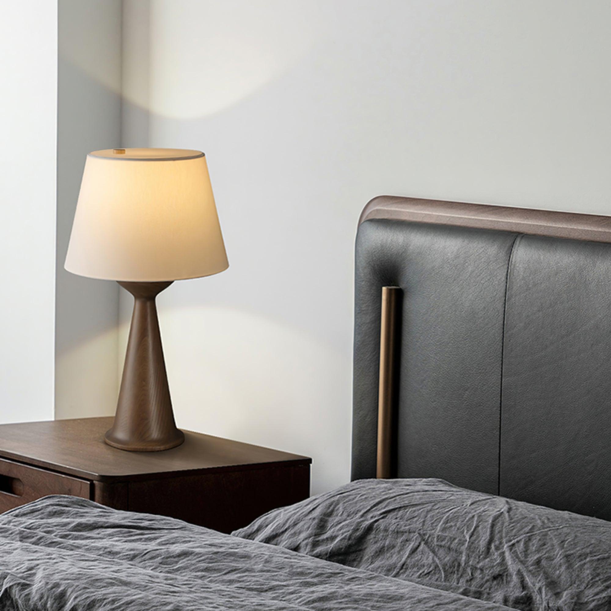 Modern Hourglass Wood Table Lamp Geometric Solid Wood Desk Light for Living Room and Office