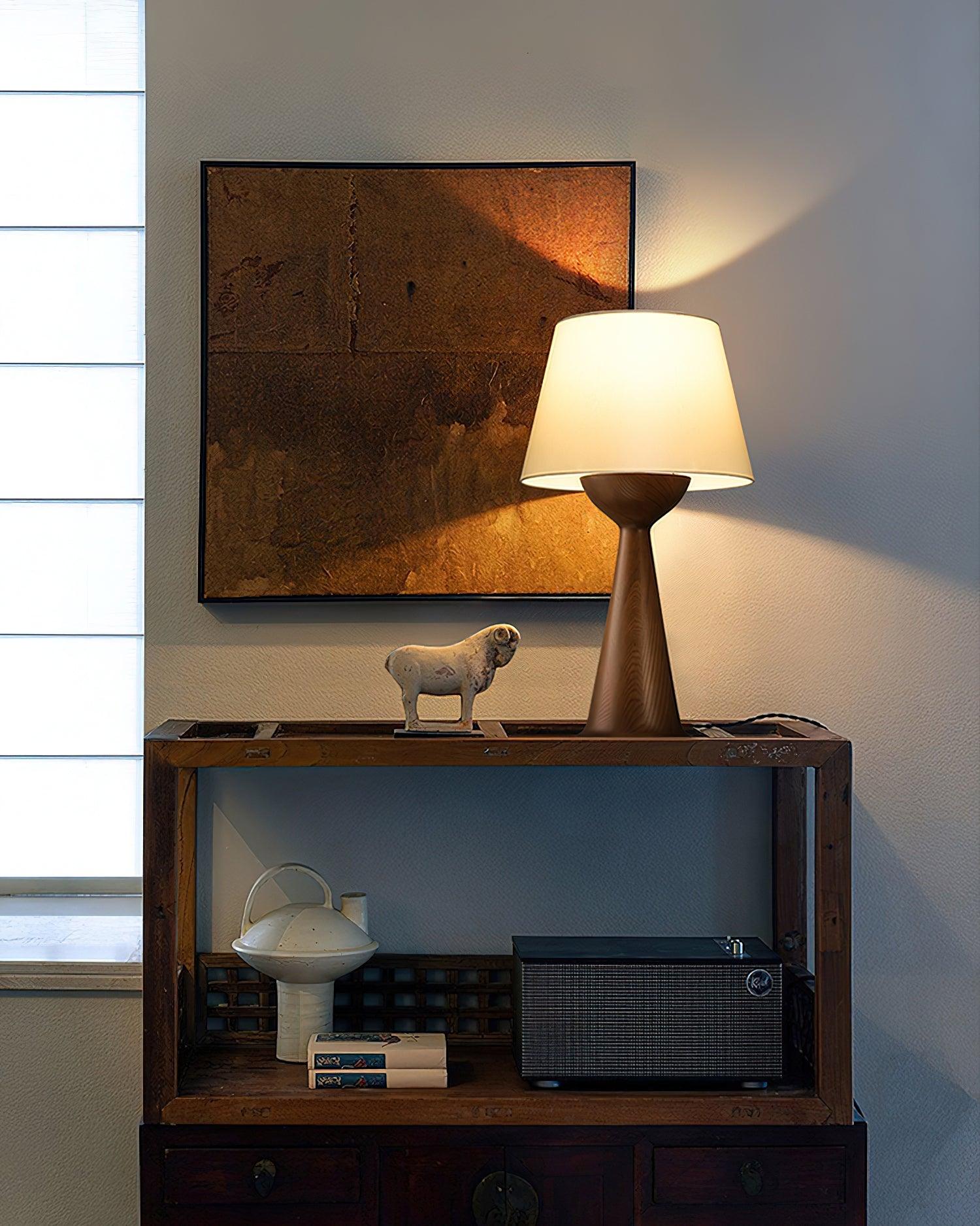 Modern Hourglass Wood Table Lamp Geometric Solid Wood Desk Light for Living Room and Office