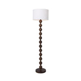 Mid Century Modern Barbell Wood Floor Lamp with Fabric Drum Shade for Indoor Lighting