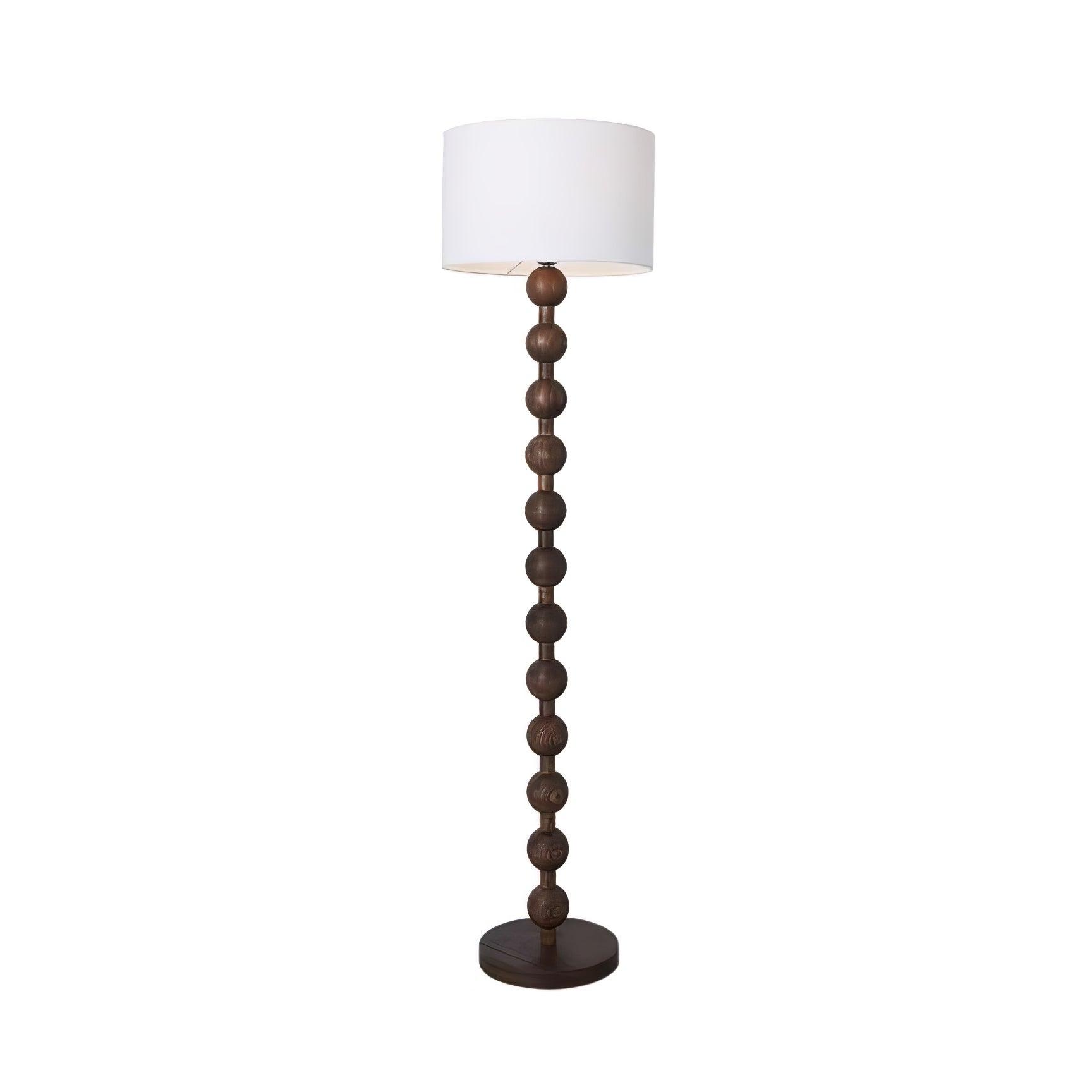 Mid Century Modern Barbell Wood Floor Lamp with Fabric Drum Shade for Indoor Lighting