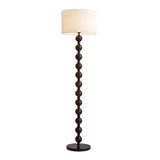 Mid Century Modern Barbell Wood Floor Lamp with Fabric Drum Shade for Indoor Lighting