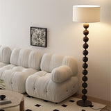 Mid Century Modern Barbell Wood Floor Lamp with Fabric Drum Shade for Indoor Lighting