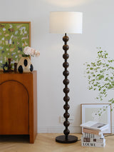 Mid Century Modern Barbell Wood Floor Lamp with Fabric Drum Shade for Indoor Lighting