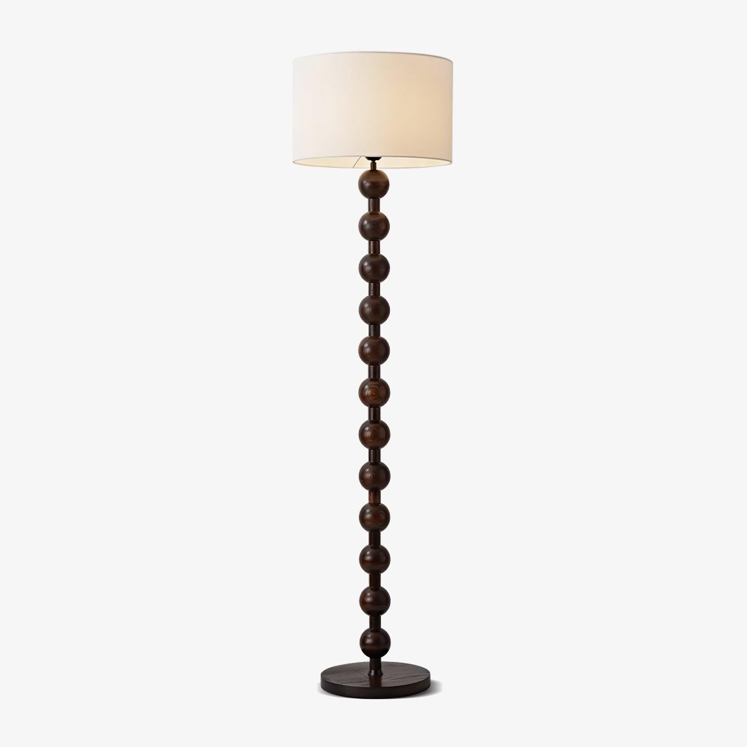 Mid Century Modern Barbell Wood Floor Lamp with Fabric Drum Shade for Indoor Lighting