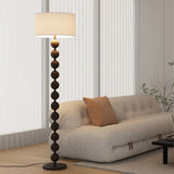 Mid Century Modern Barbell Wood Floor Lamp with Fabric Drum Shade for Indoor Lighting