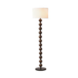 Mid Century Modern Barbell Wood Floor Lamp with Fabric Drum Shade for Indoor Lighting