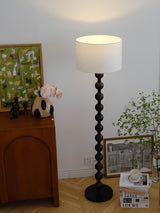 Mid Century Modern Barbell Wood Floor Lamp with Fabric Drum Shade for Indoor Lighting