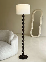 Mid Century Modern Barbell Wood Floor Lamp with Fabric Drum Shade for Indoor Lighting