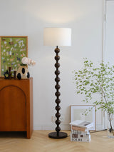 Mid Century Modern Barbell Wood Floor Lamp with Fabric Drum Shade for Indoor Lighting