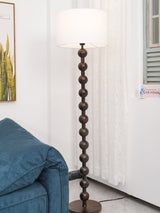 Mid Century Modern Barbell Wood Floor Lamp with Fabric Drum Shade for Indoor Lighting