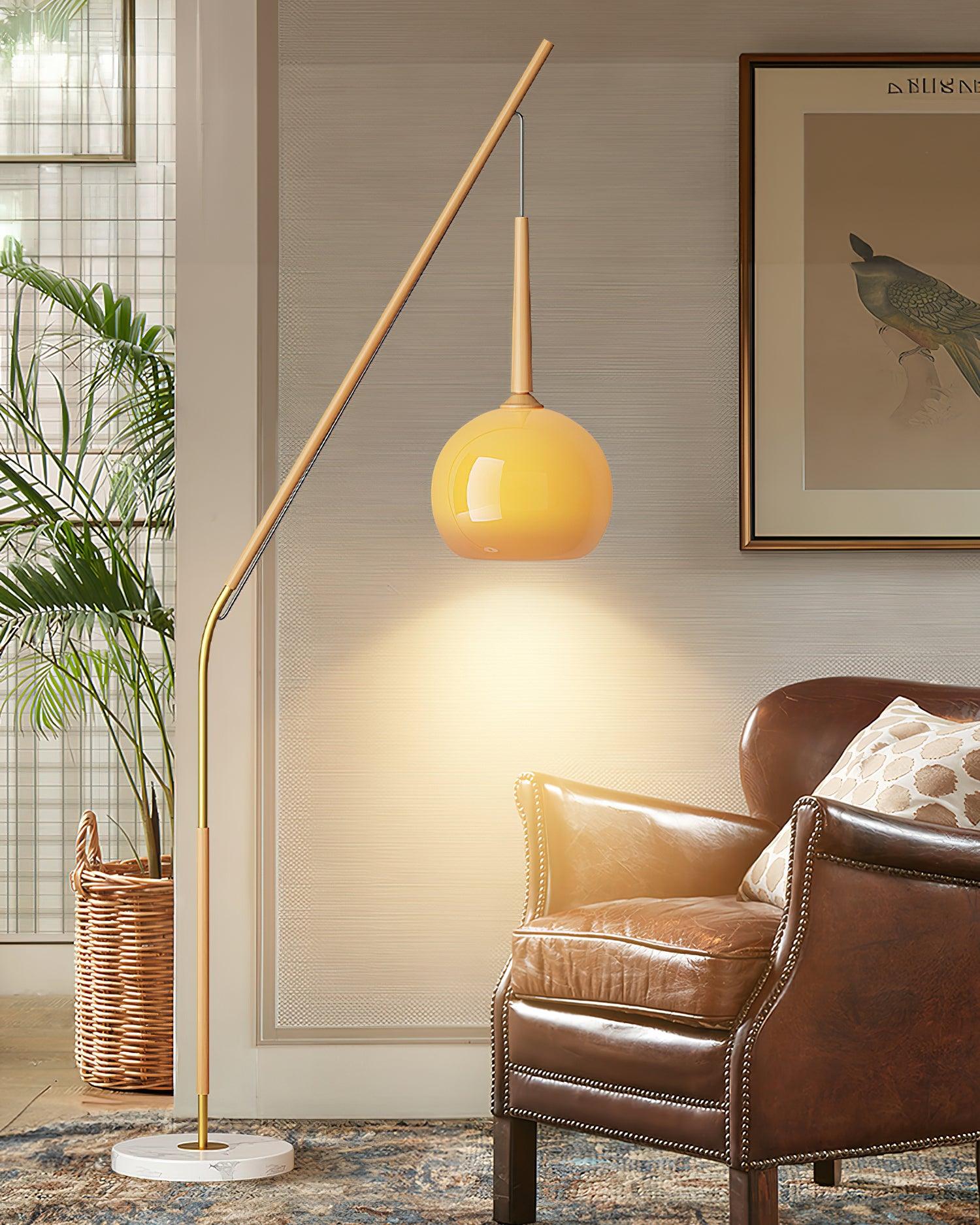 Modern Hulusi Ambient Hanging Floor Lamp with Marble Base and Glass Shade