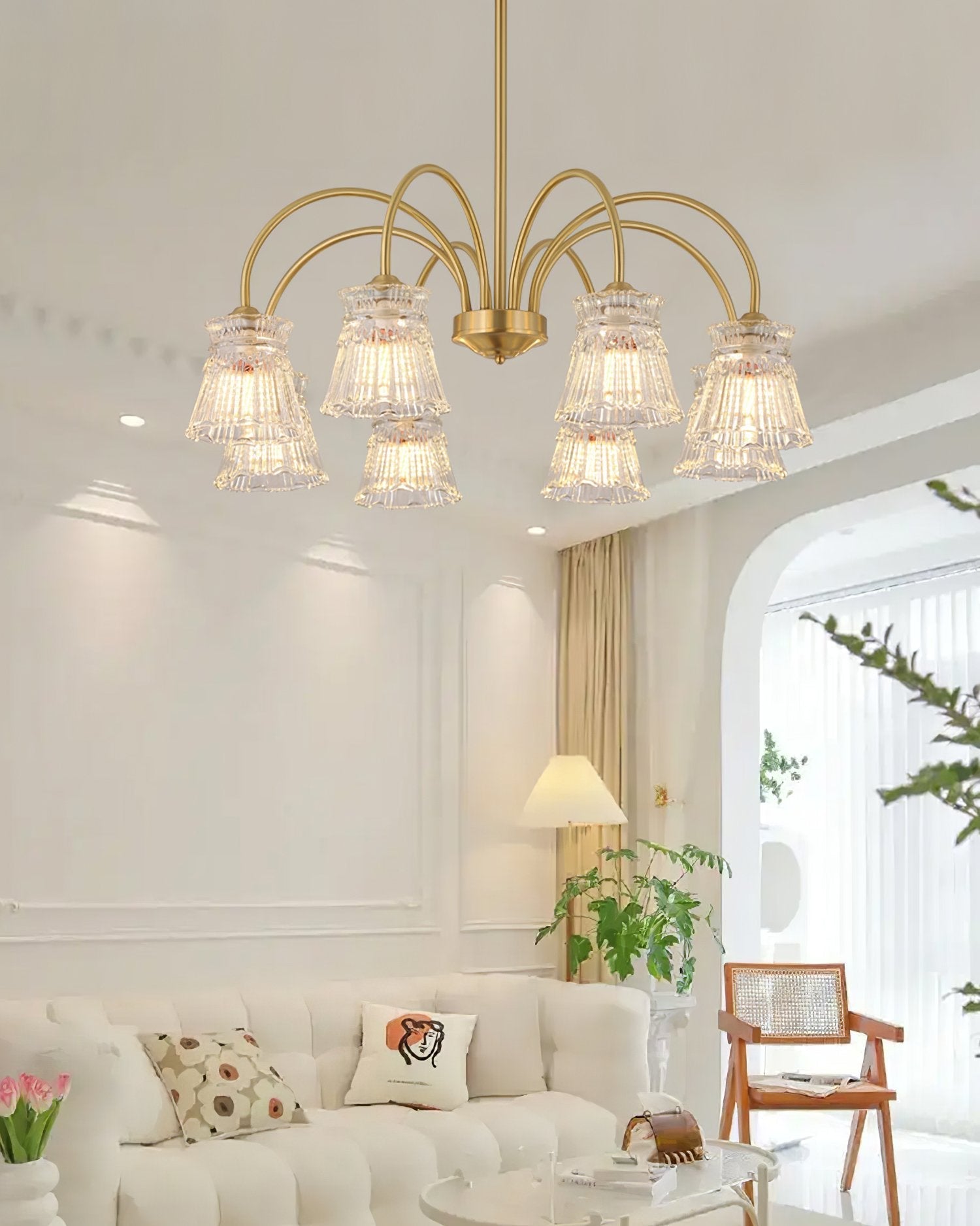 modern-round-brass-chandelier-with-ice-cream-style-frosted-glass-shades-for-living-room