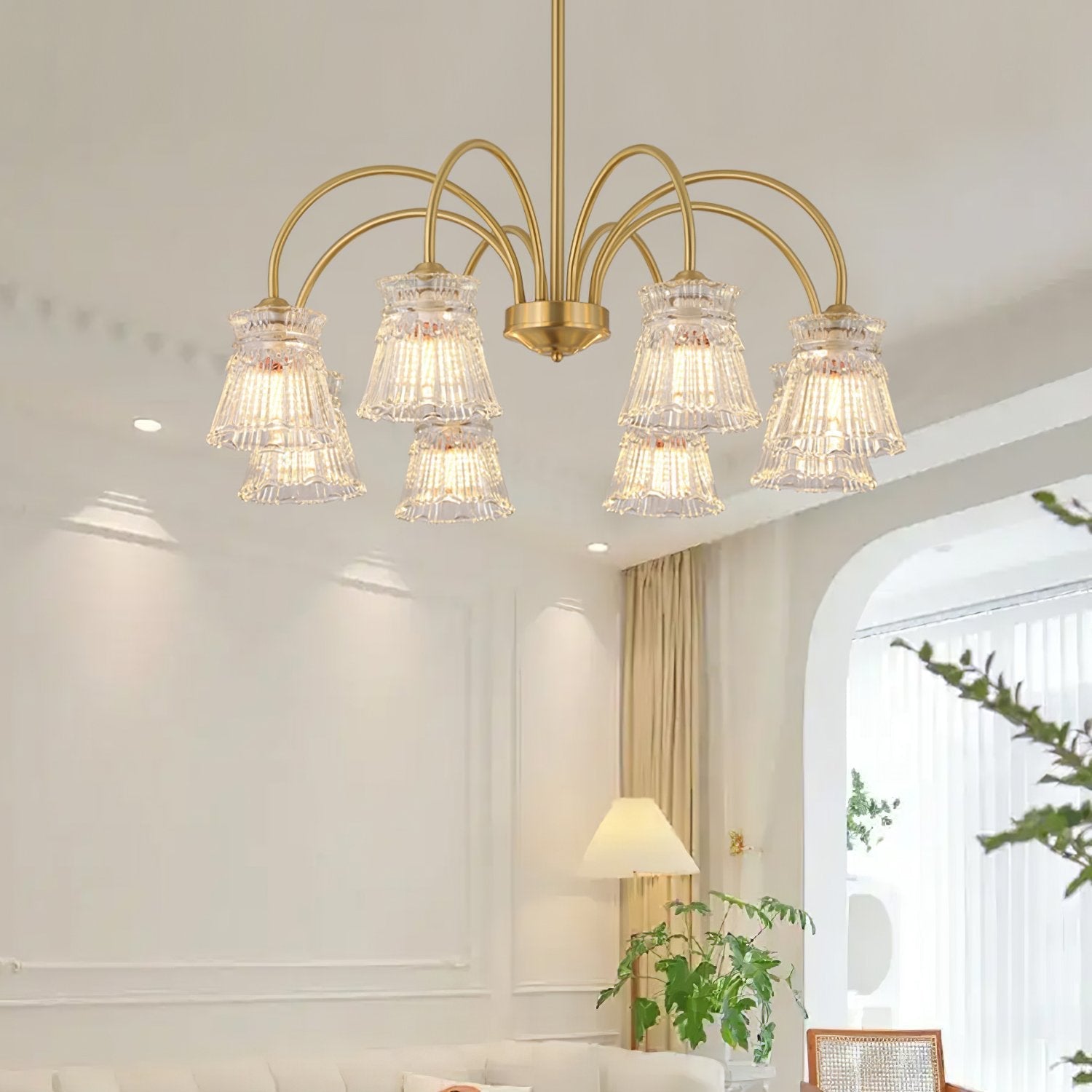 modern-round-brass-chandelier-with-ice-cream-style-frosted-glass-shades-for-living-room
