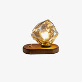 Handcrafted Ice Stone Glass Bedside Table Lamp Smokey Amber Finish Reading Light with Wooden Base