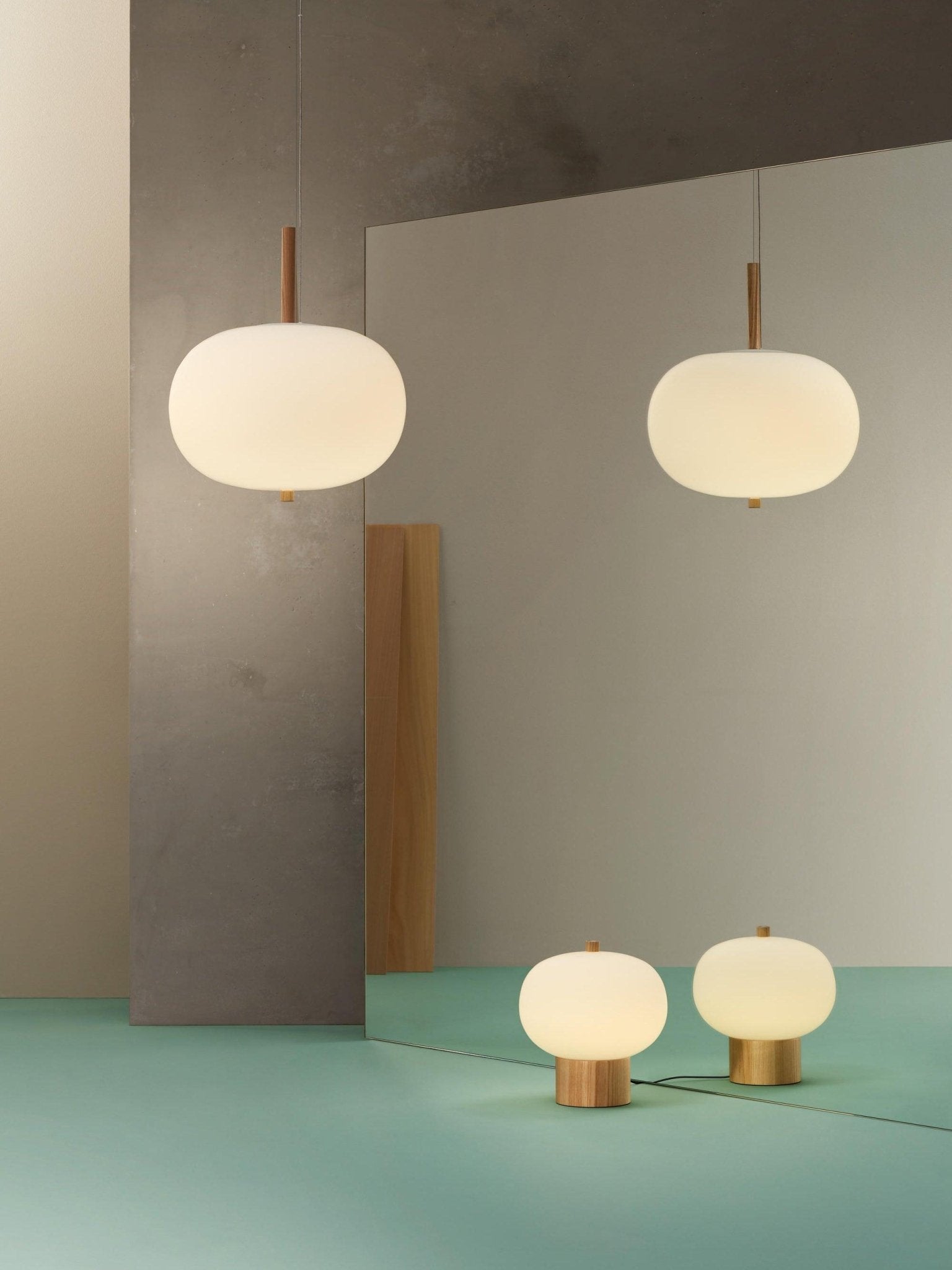 Minimalist Wood and Hand Blown Glass Globe Desk Lamp Modern LED Table Light