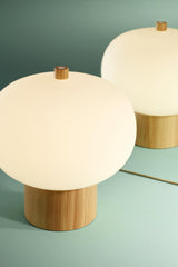 Minimalist Wood and Hand Blown Glass Globe Desk Lamp Modern LED Table Light