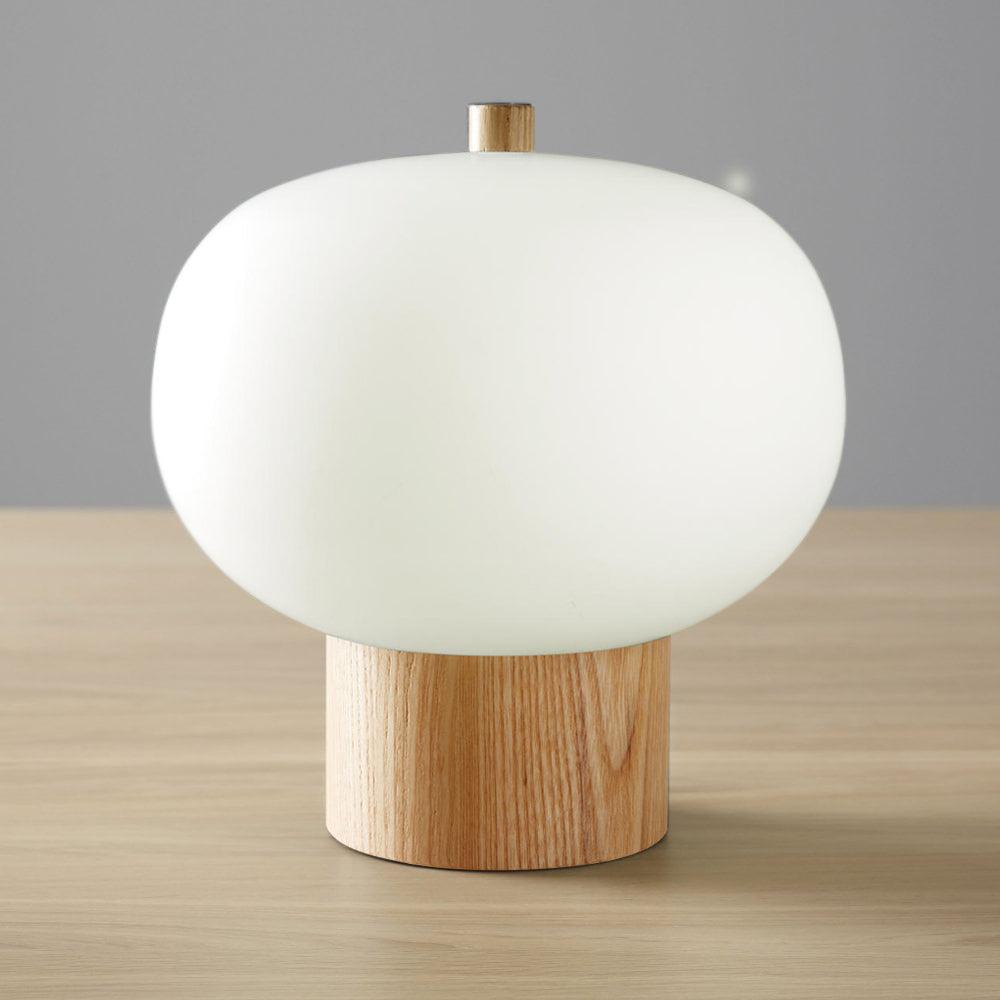 Minimalist Wood and Hand Blown Glass Globe Desk Lamp Modern LED Table Light