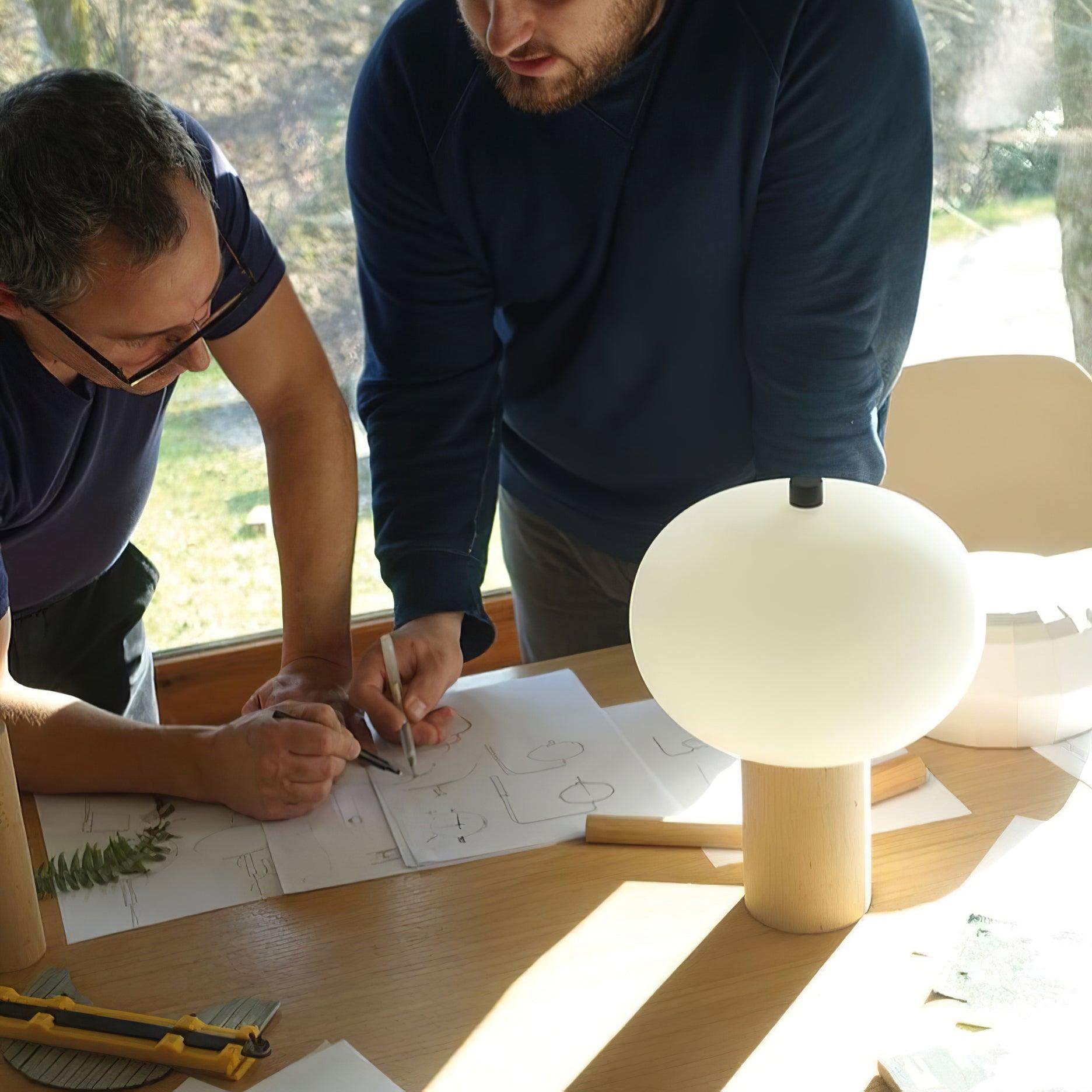 Minimalist Wood and Hand Blown Glass Globe Desk Lamp Modern LED Table Light