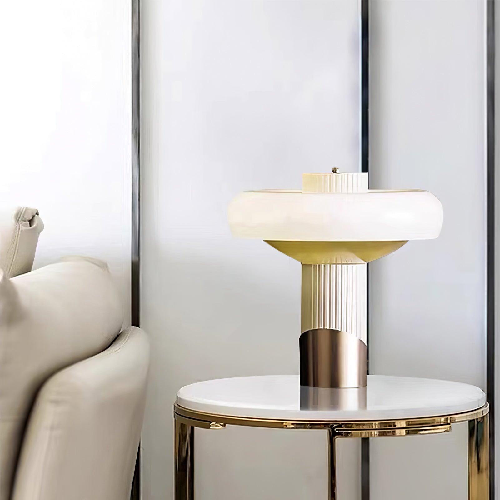 Ilayda Mushroom Table Lamp White Molded Glass Desk Light with Gold Finish